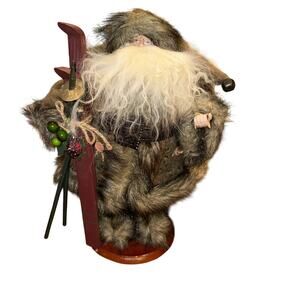 vintage-style woodland Santa Claus figurine. Hand Painted Faux Trim Fur 12” Tal